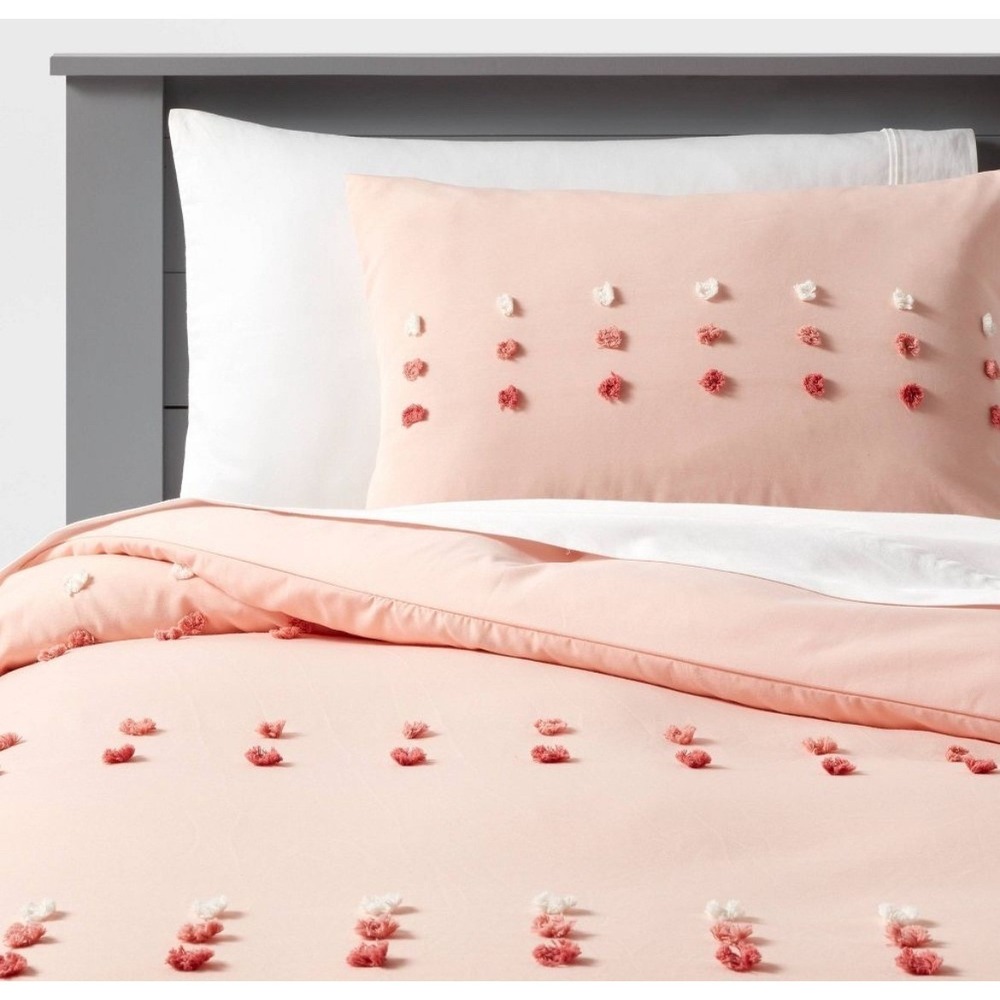 Pillowfort Kids Duvet Cover Set Pink Pom Pom Bedding Full/Queen Size NEW
